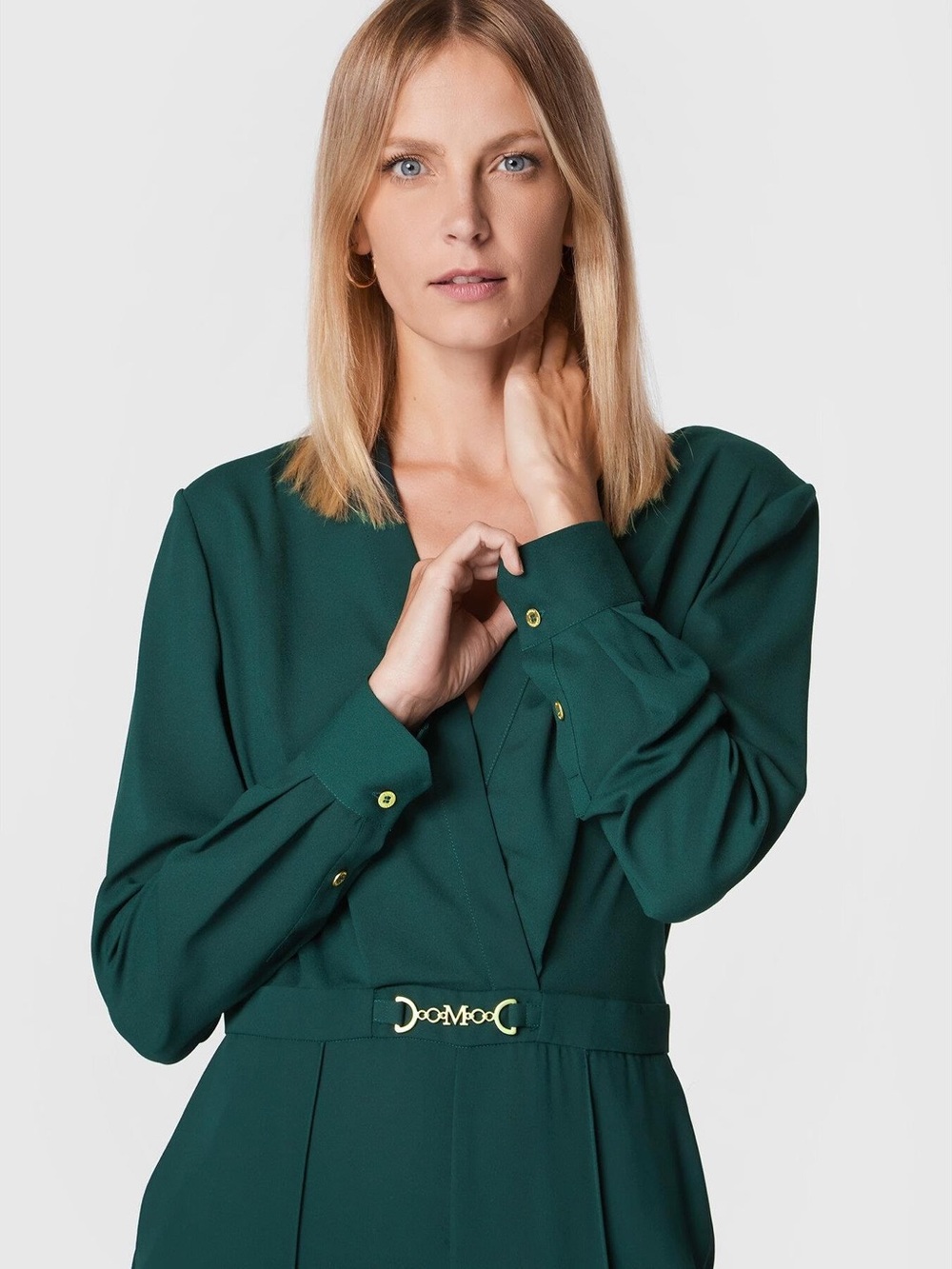 New Guess by Marciano Emerald Green Jumpsuit with Gold Accent Sz 2 - Picture 2 of 7